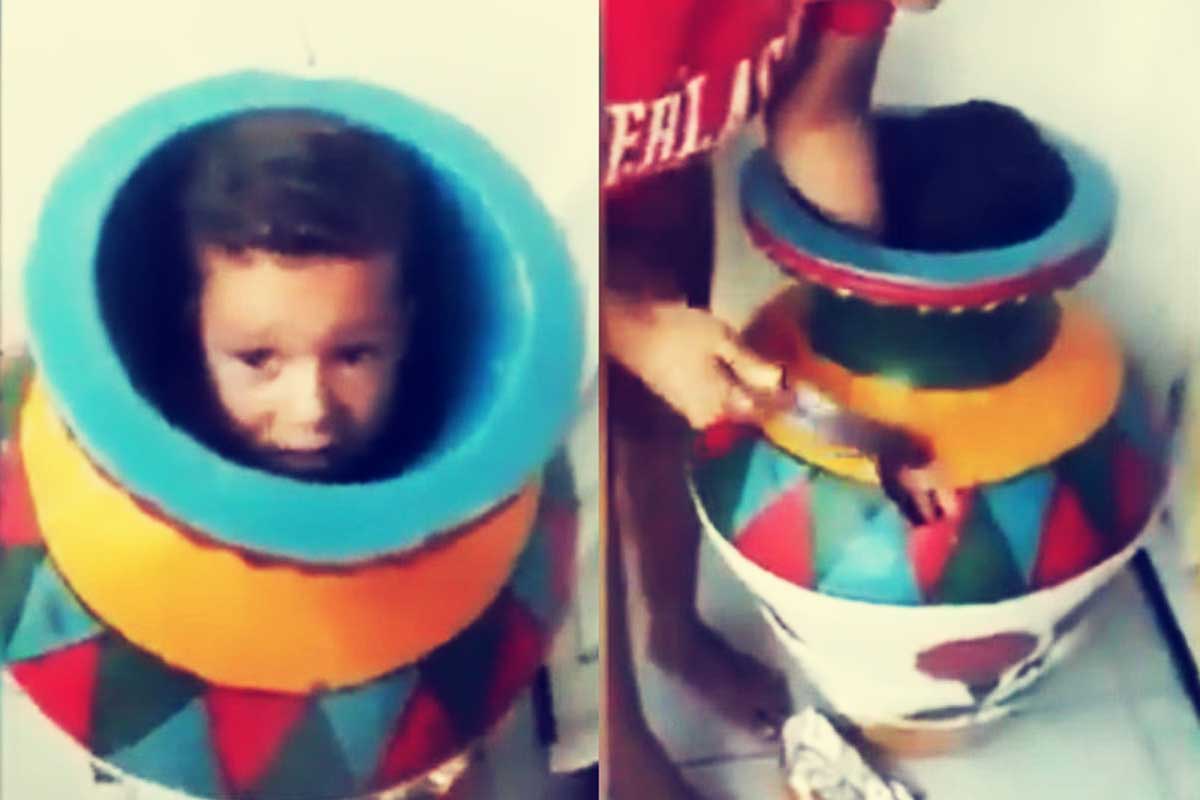 Niño queda atorado en un jarrón y se hace viral