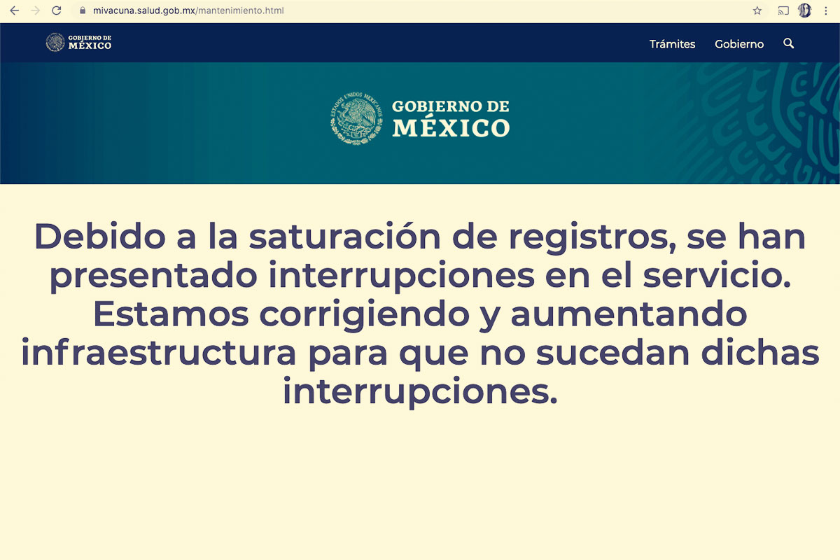 Falla el portal para el registro a adultos mayores para vacuna Covid