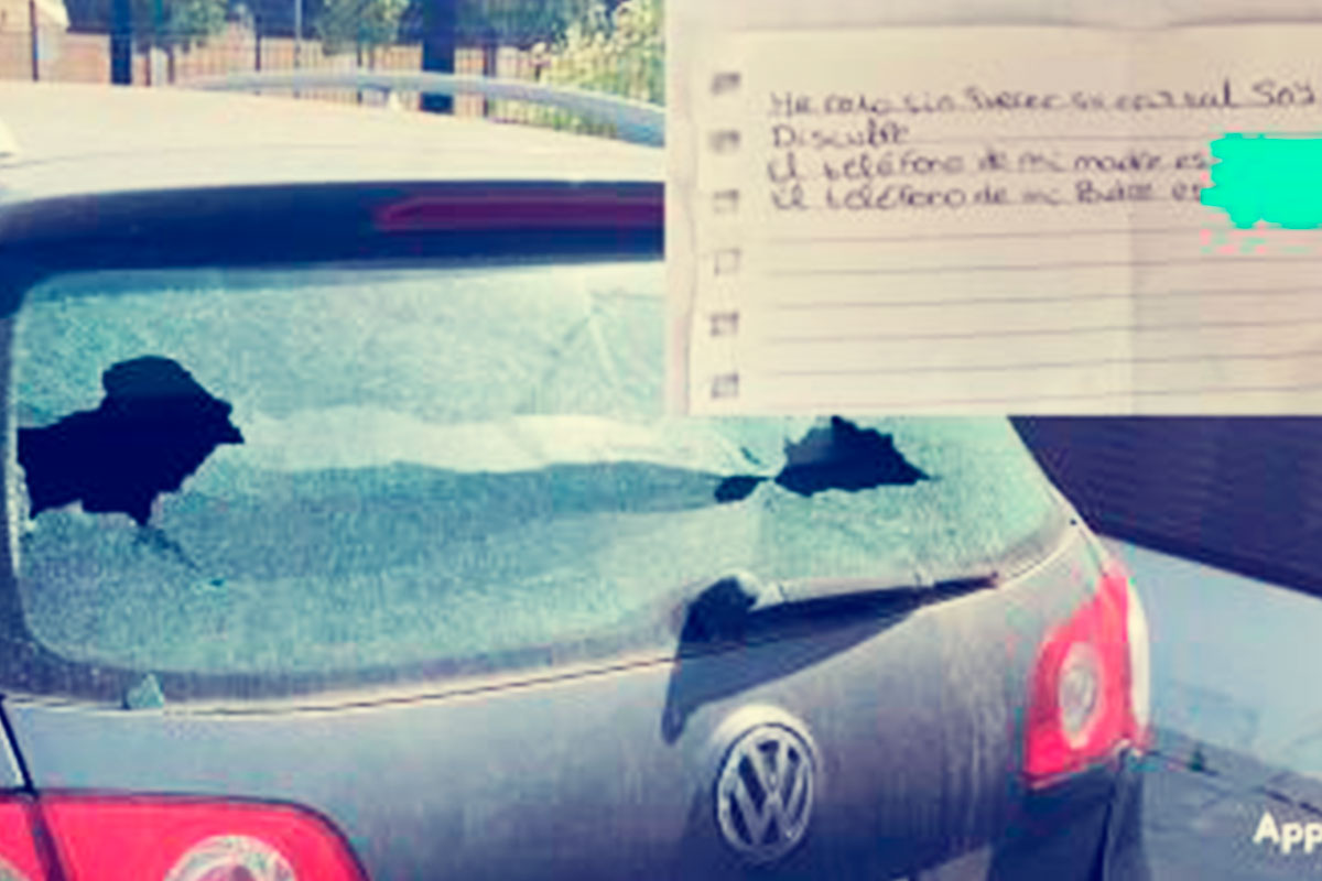 Niño rompe parabrisas y deja nota para pagar los daños