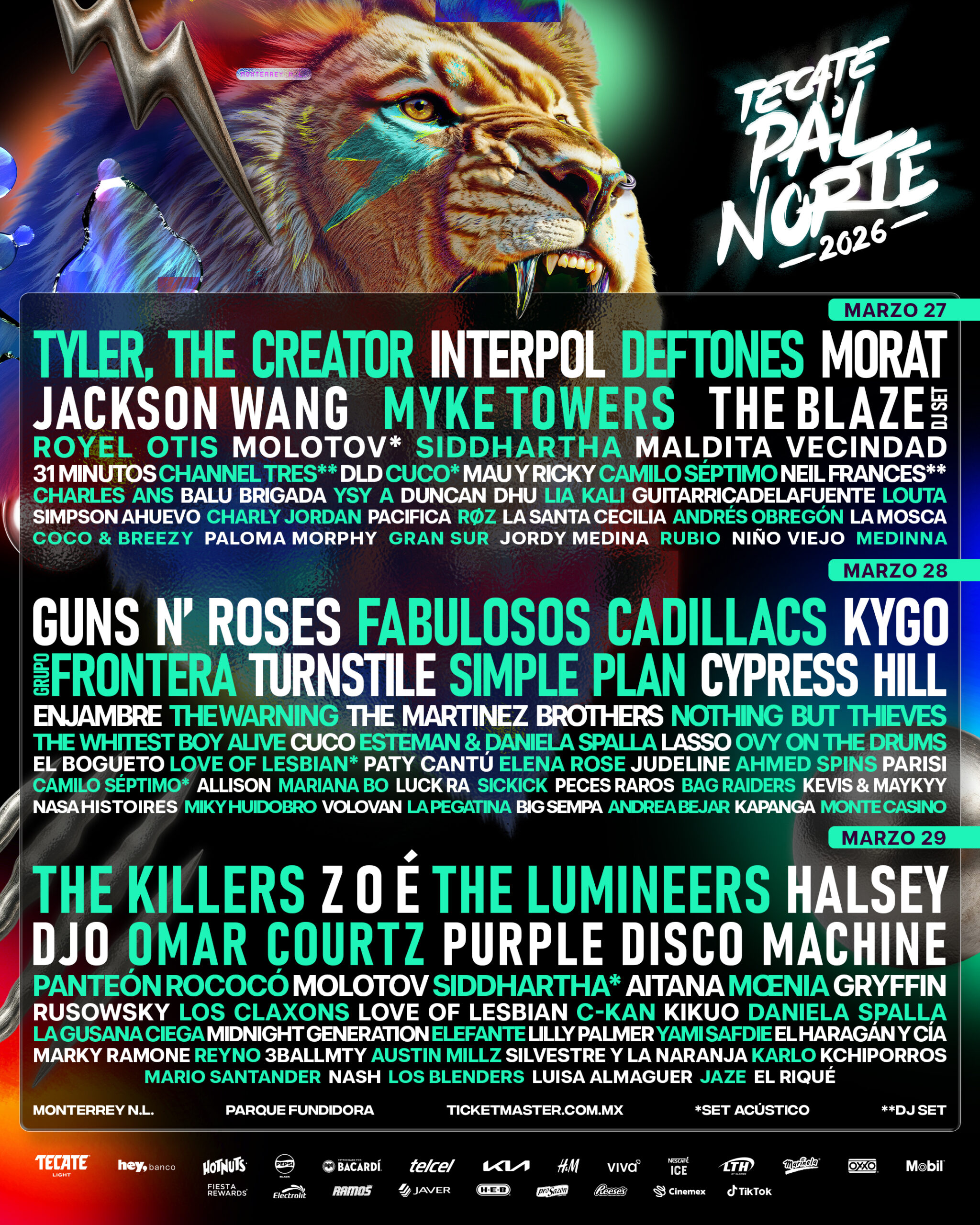 Tecate Pa’l Norte, Festival Monterrey, Música en vivo, Conciertos, Lineup 2026, Parque Fundidora, Guns N’ Roses, The Killers, Tyler The Creator