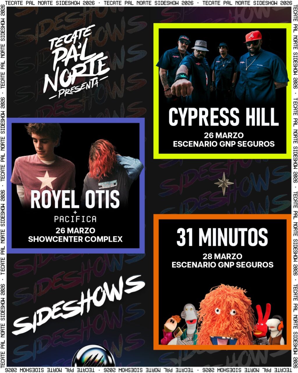 Tecate Pa’l Norte 2026 anuncia sideshows exclusivos con Royel Otis, Cypress Hill y 31 Minutos