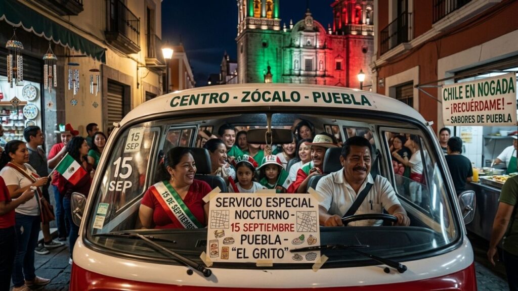 Transporte nocturno para el Grito en Puebla 2026