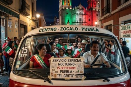 Transporte nocturno para el Grito en Puebla 2026